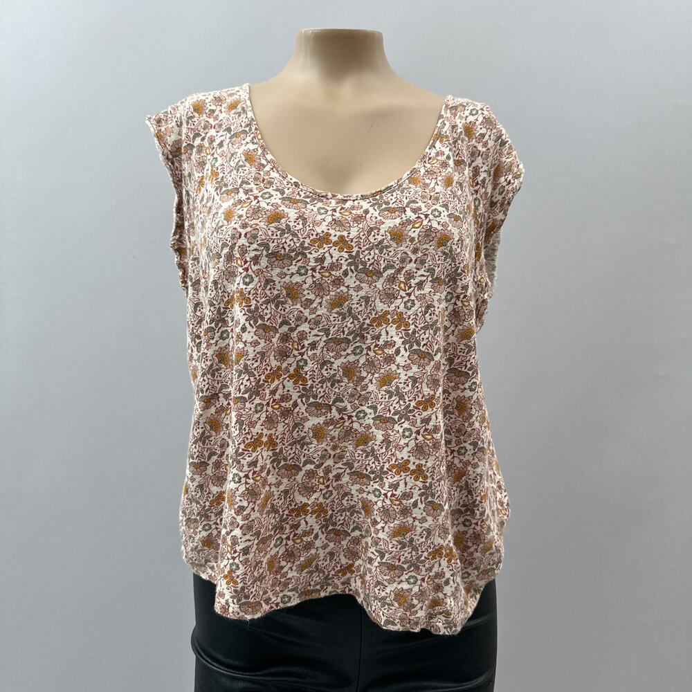 Rachel Zoe Linen Floral Cap Sleeve Top Cream Multi Women's Size Medium